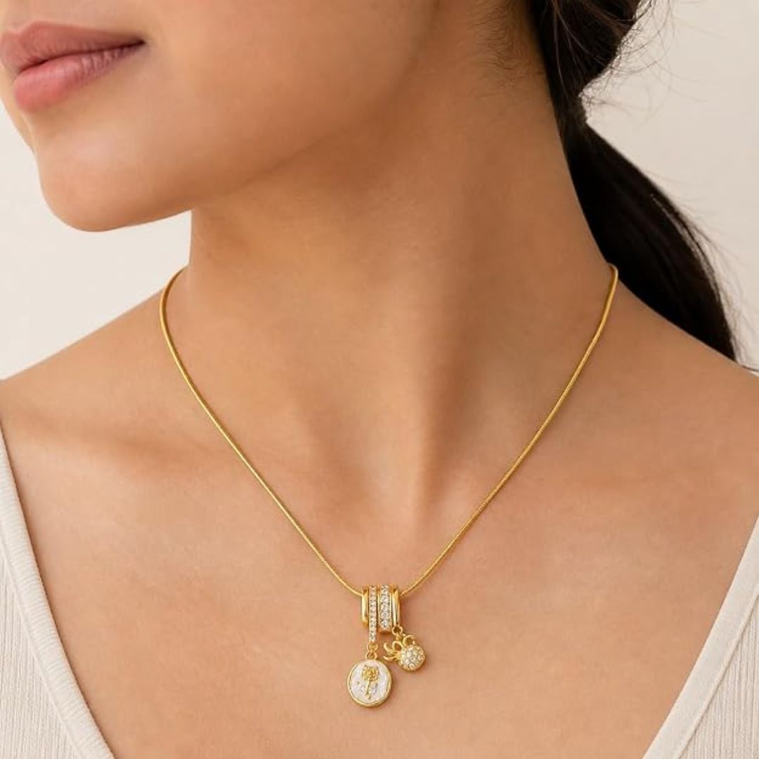 Anti Tarnish Pendant Necklace for Women | Gold Plated Dual Pendant Locket Necklace