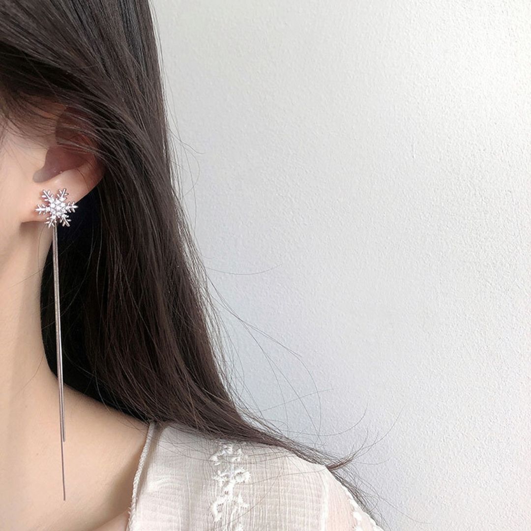 Trendy Crystal Snowflake Long Chain Earrings