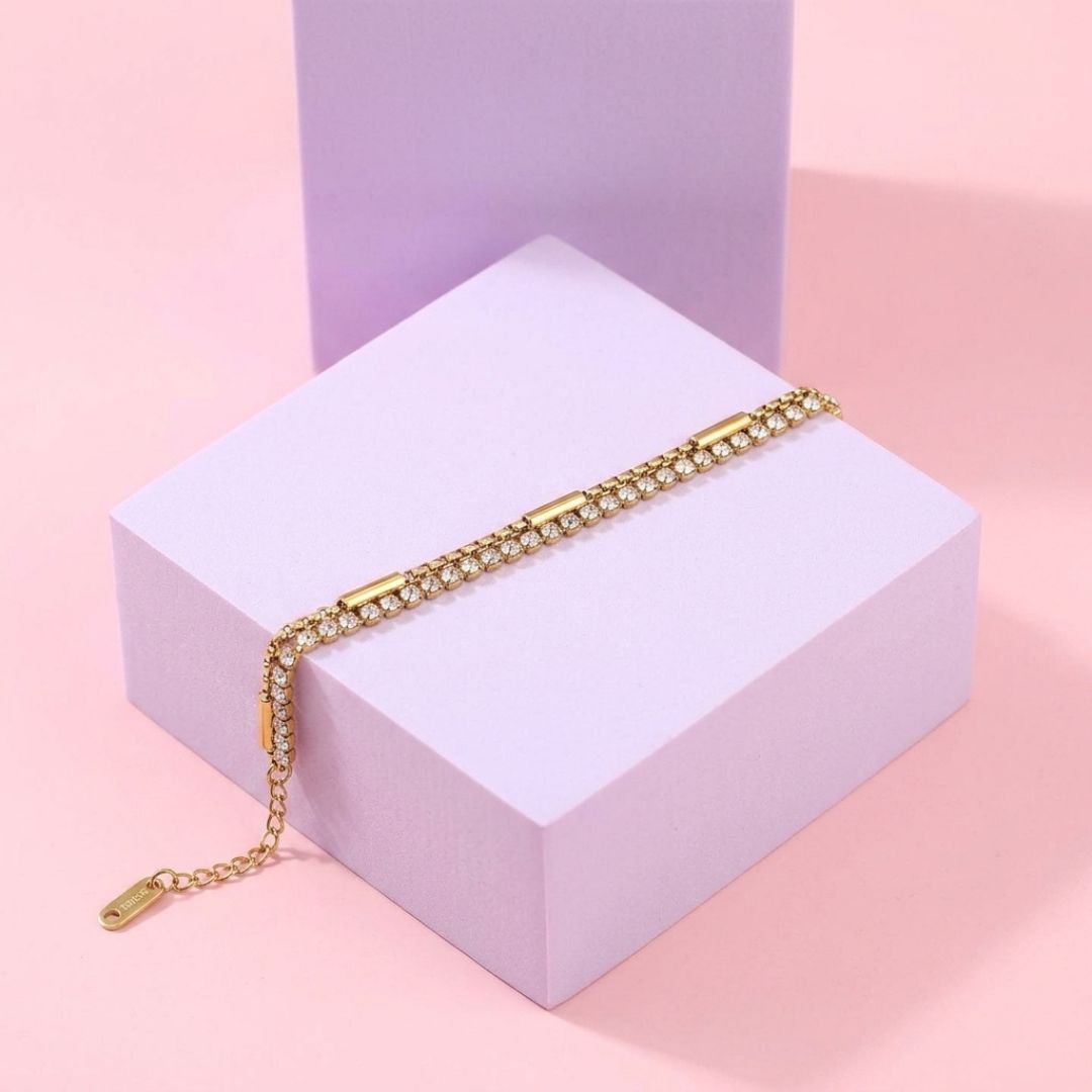 Cubic Zirconia Tennis Bracelet for Women | Gold Tone Crystal Bracelet
