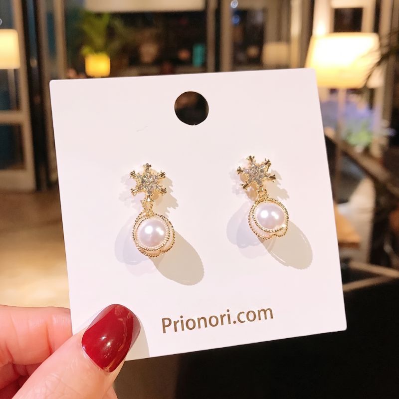 Prionori snowflake pearl earrings ideal for weddings parties and festive wear