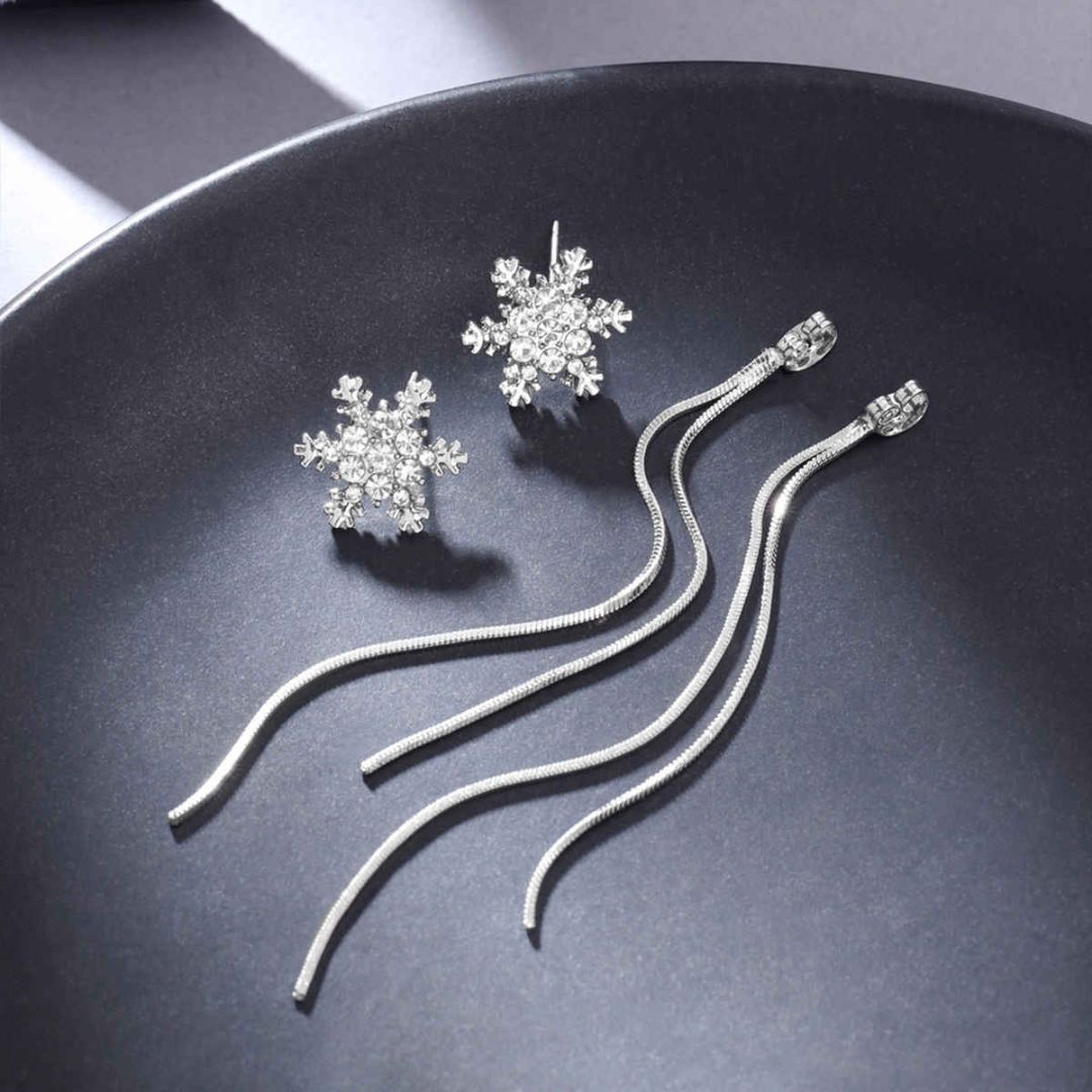 Trendy Crystal Snowflake Long Chain Earrings