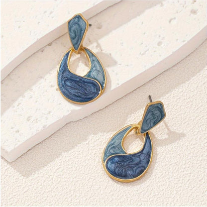Ocean Swirl Blue Enamel Drop Earrings