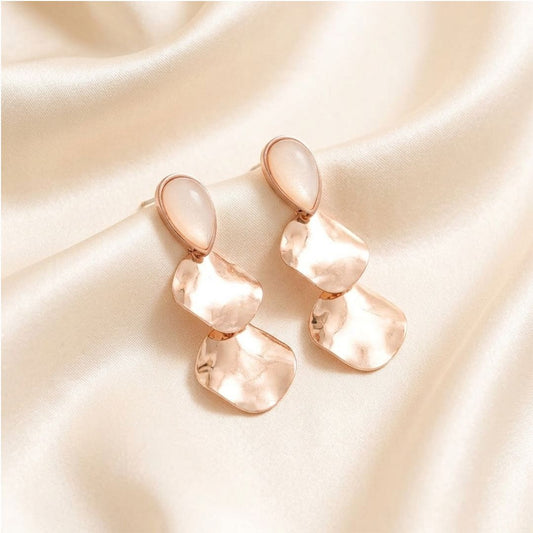 Rose Gold Hammered Petal Drop Earrings