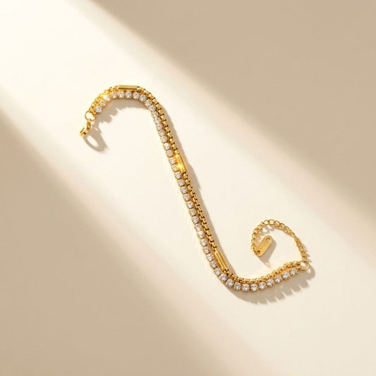 Cubic Zirconia Tennis Bracelet for Women | Gold Tone Crystal Bracelet