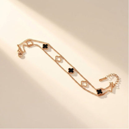 Clover Chain Bracelet for Women | Gold-Tone Double Layer Charm Bracelet
