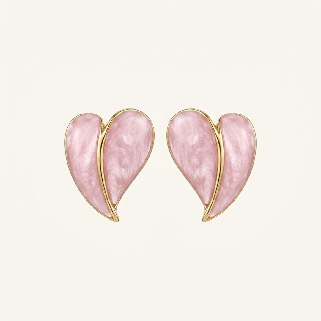 Blush Pink Enamel Leaf Stud Earrings | Minimal Gold-Tone Earrings