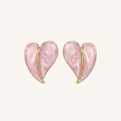 Blush Pink Enamel Leaf Stud Earrings | Minimal Gold-Tone Earrings