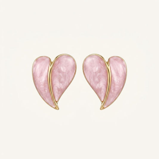 Blush Pink Enamel Leaf Stud Earrings | Minimal Gold-Tone Earrings