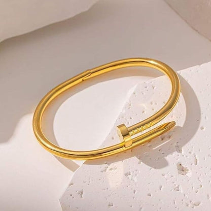Gold Plated Nail Design Bracelet for Women | Anti Tarnish Stainless Steel Open Cuff Kada