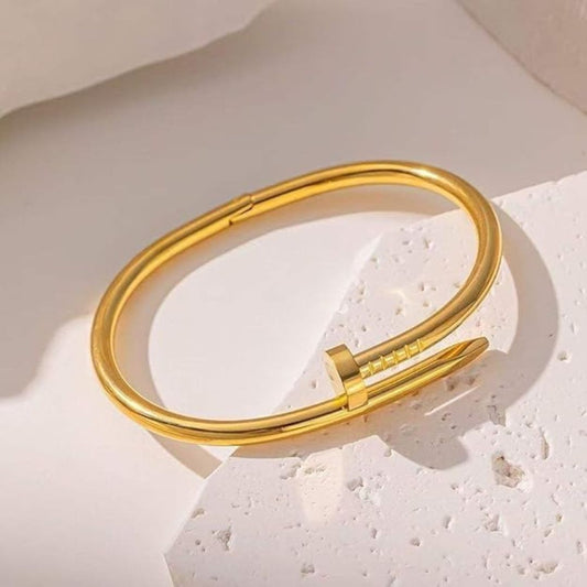 Gold Plated Nail Design Bracelet for Women | Anti Tarnish Stainless Steel Open Cuff Kada