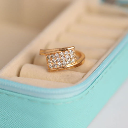 Adjustable Curved Pave Patch Ring for Women | Gold Plated CZ Band Ring