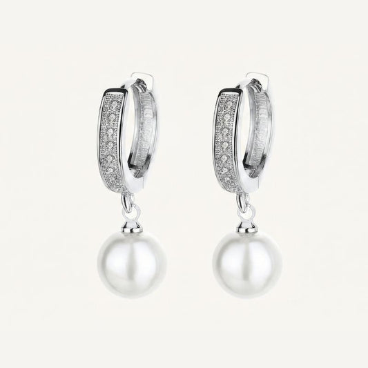 CZ Studded Bali Earrings with Pearl Drop