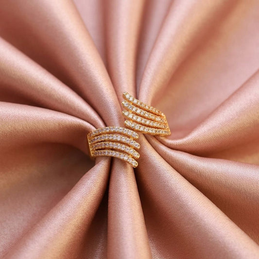 Adjustable Feather Wing Ring for Women | Gold Plated CZ Ring