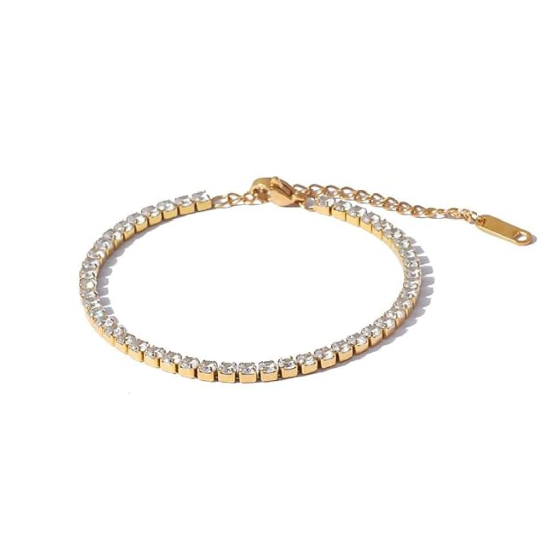 Anti Tarnish Gold Plated Tennis Bracelet for Women | Stainless Steel Fine Diamond Bracelet