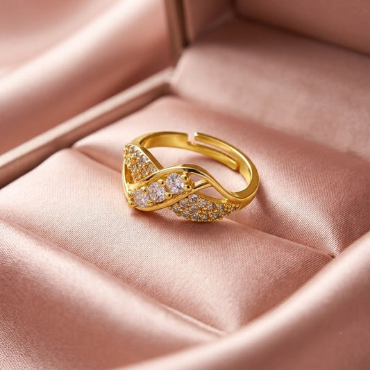 Adjustable Ring for Women | Gold Plated Crystal Ring | Elegant Statement Ring