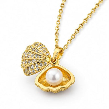 Shell Pearl Locket Pendant Necklace for Women | Gold Plated Openable Seashell Pendant
