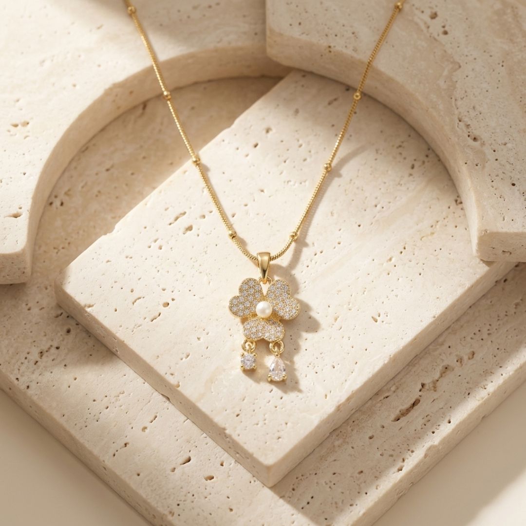 Floral Pearl Pendant Necklace for Women | Gold Plated Anti Tarnish Necklace