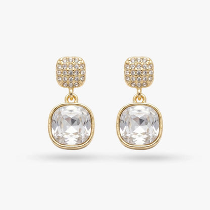 Gold Cushion-Cut Crystal Drop Earrings for Women | Sparkling Statement Earrings
