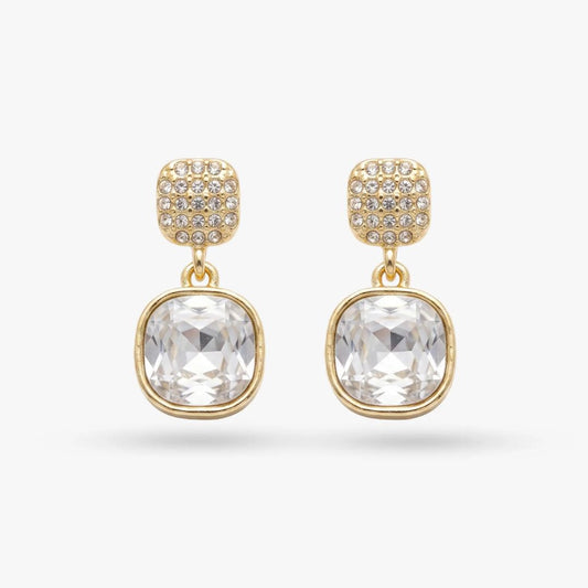 Gold Cushion-Cut Crystal Drop Earrings for Women | Sparkling Statement Earrings