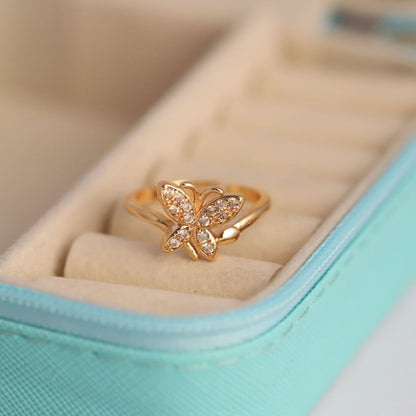 Adjustable Butterfly Ring for Women | Gold Plated Ring with Sparkling CZ Stones | Anti Tarnish Fashion Ring