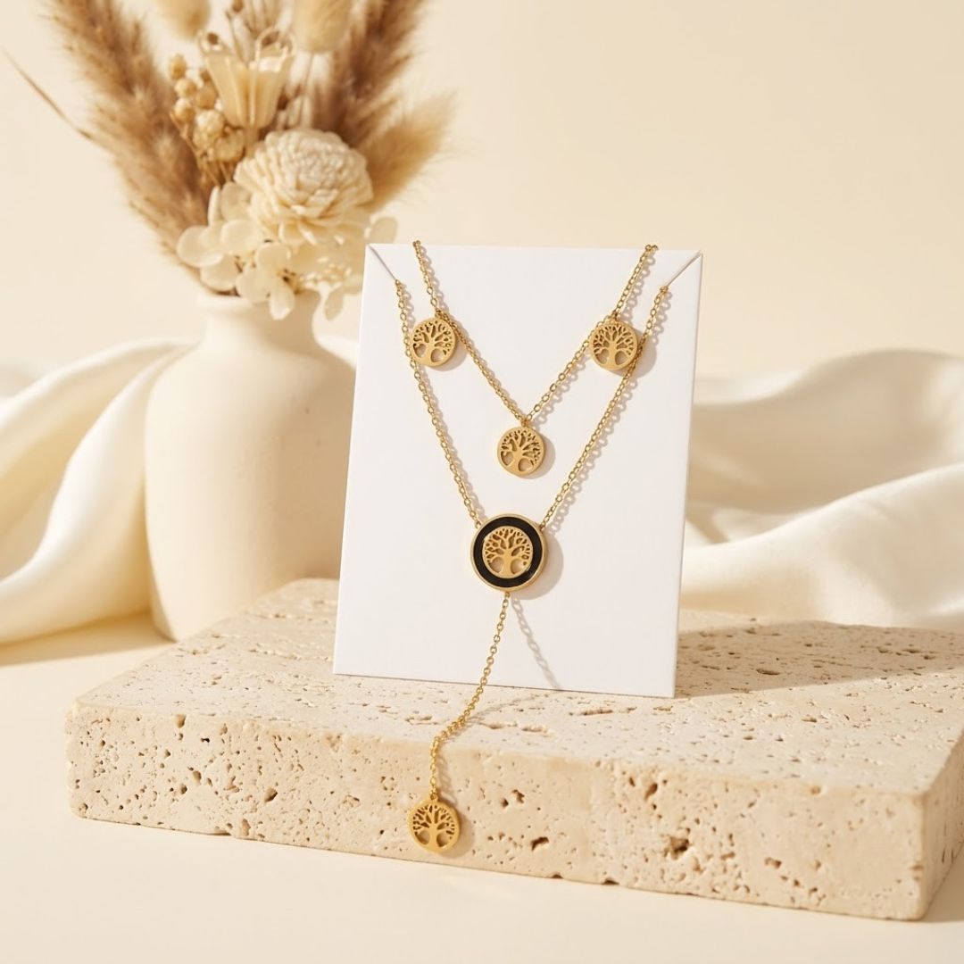 Layered Tree Charm Anti-Tarnish Necklace for Women | Tree of Life Layered Necklace