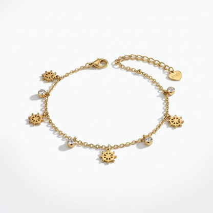 Gold Ship Wheel Charm Bracelet for Women | Crystal  Chain Bracelet