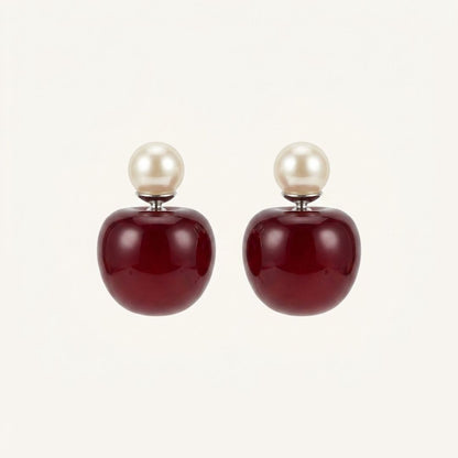 Cherry Pearl Drop Earrings | Minimal Red Bead Statement Earrings