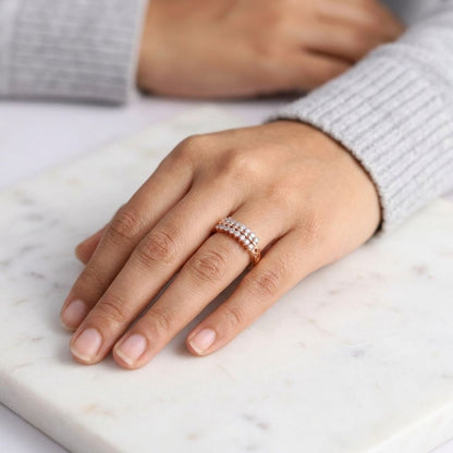 Adjustable Double Row Pave Band Ring for Women | Gold Plated CZ Band Ring