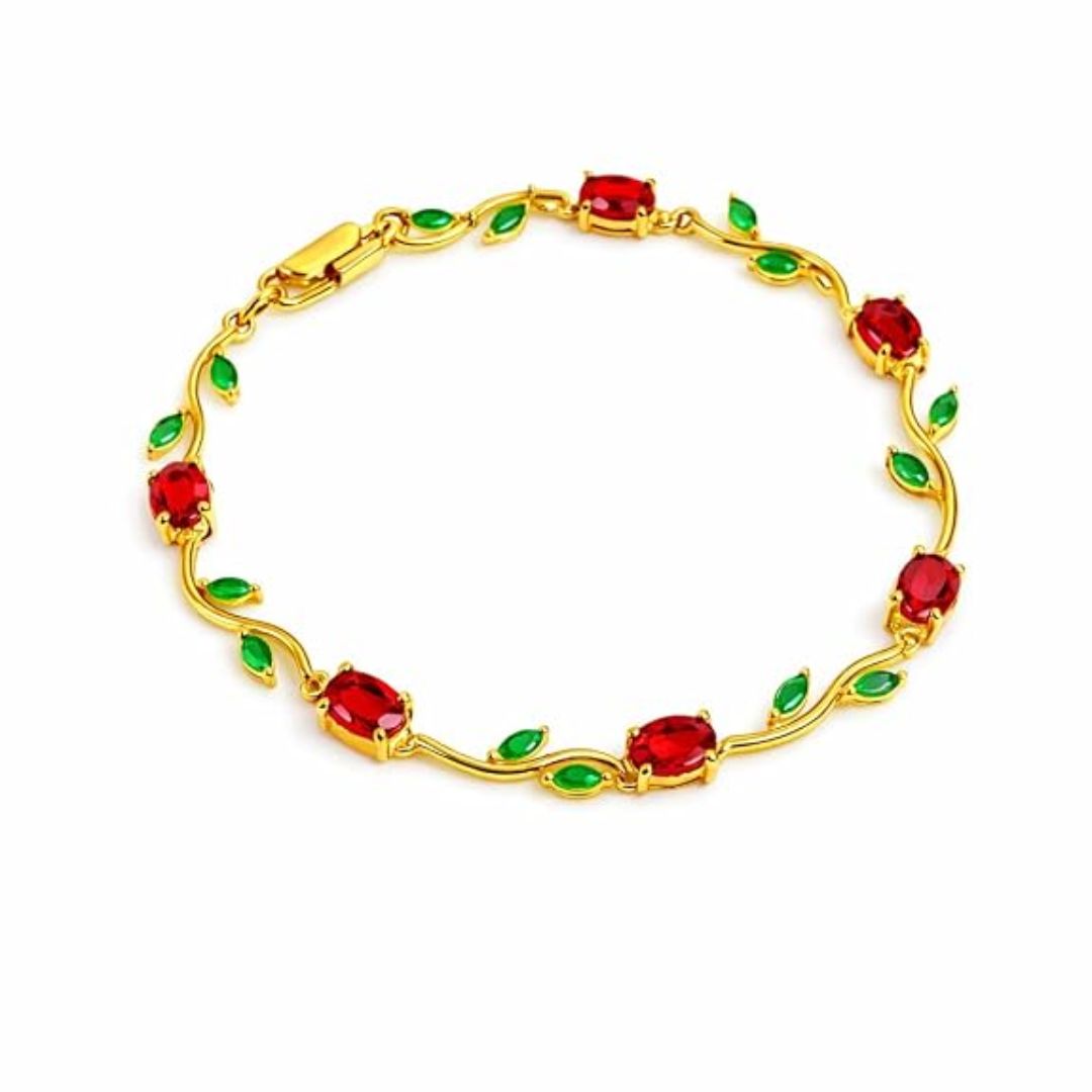 Tulip Floral Bracelet | Red & Green Stone Stainless Steel