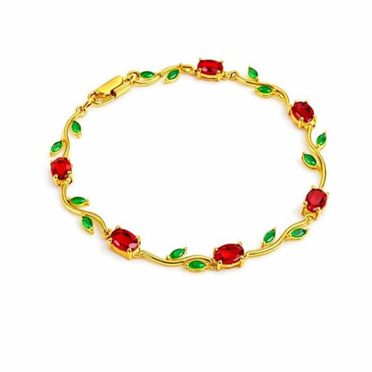 Tulip Floral Bracelet | Red & Green Stone Stainless Steel