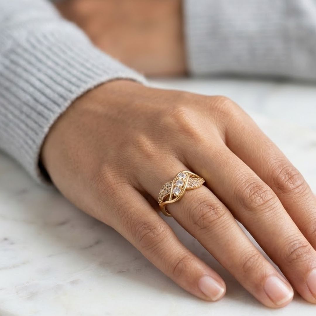 Adjustable Ring for Women | Gold Plated Crystal Ring | Elegant Statement Ring