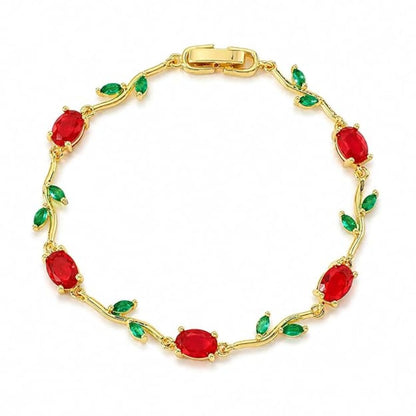 Tulip Floral Bracelet | Red & Green Stone Stainless Steel