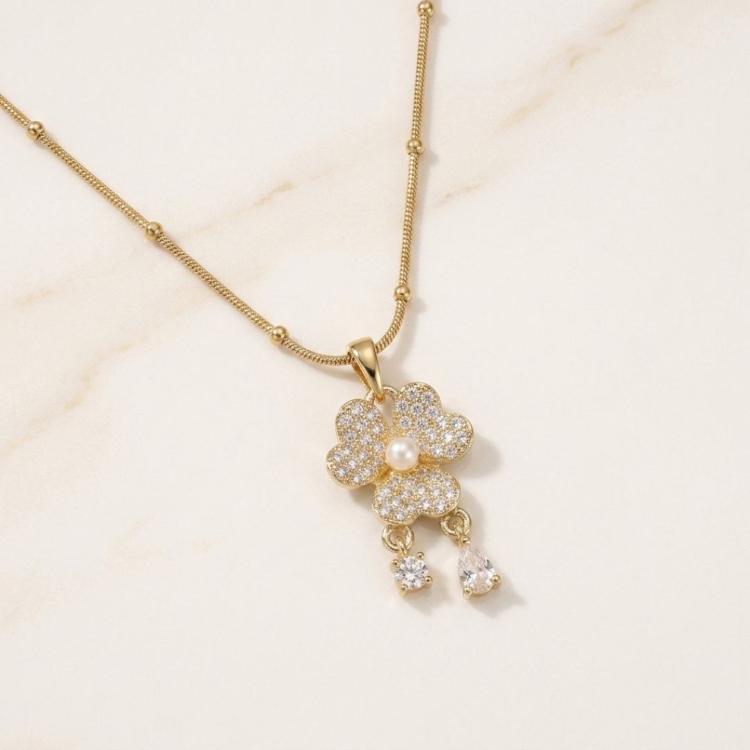 Floral Pearl Pendant Necklace for Women | Gold Plated Anti Tarnish Necklace
