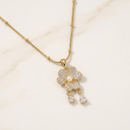 Floral Pearl Pendant Necklace for Women | Gold Plated Anti Tarnish Necklace