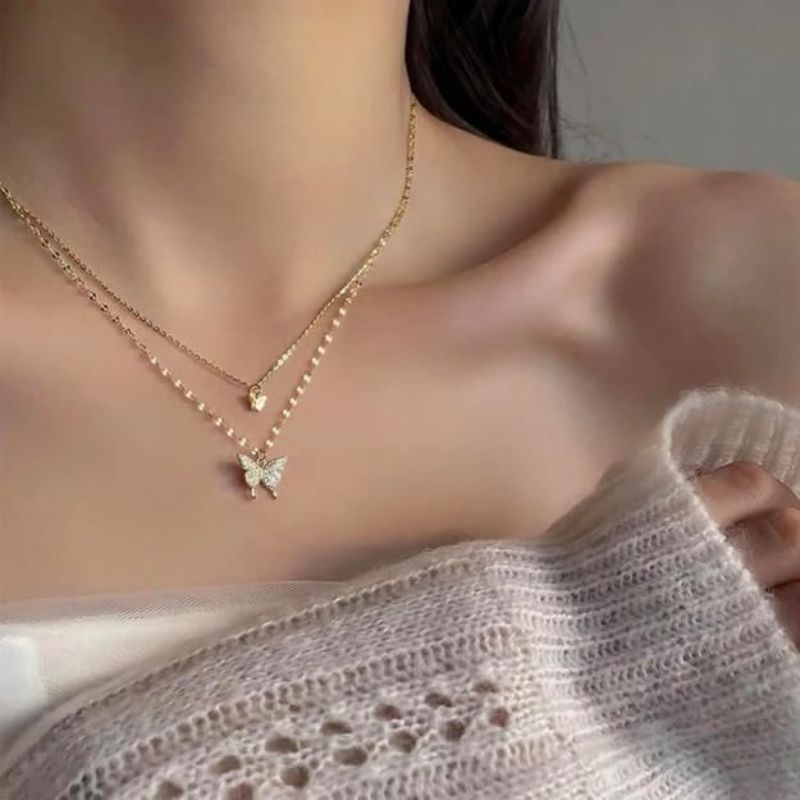 Double Layer Butterfly Necklace