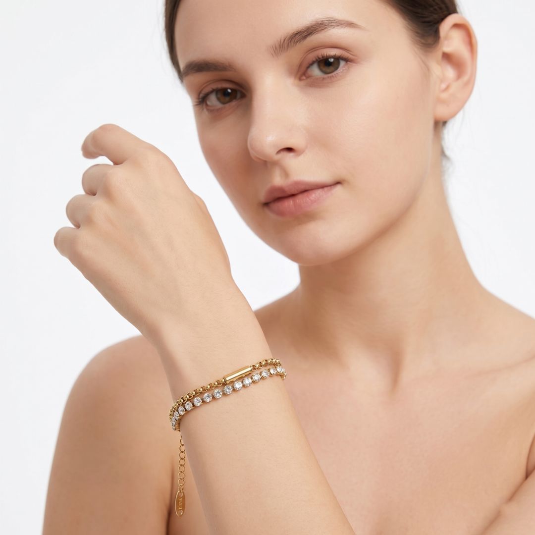Cubic Zirconia Tennis Bracelet for Women | Gold Tone Crystal Bracelet