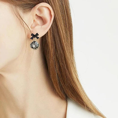 Gold Bow Crystal Drop Earrings