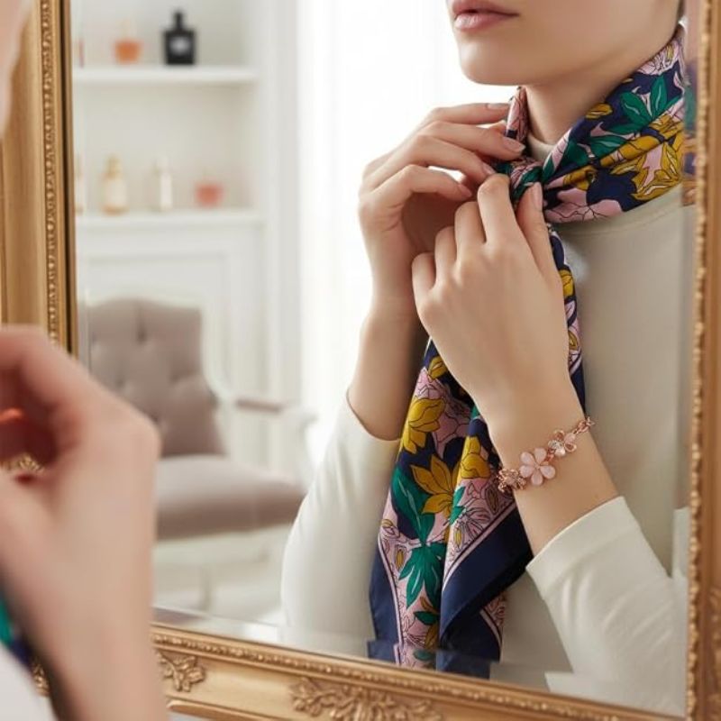 Dainty Rose Gold Pink Cat's Eye Floral Station Bracelet