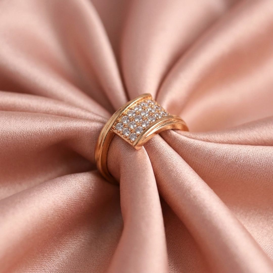 Adjustable Curved Pave Patch Ring for Women | Gold Plated CZ Band Ring