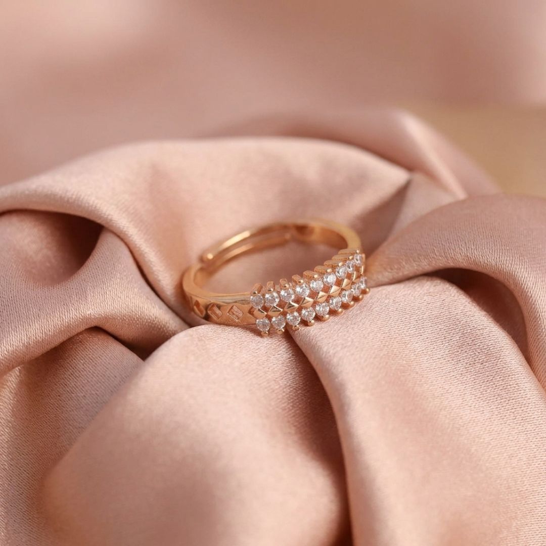 Adjustable Double Row Pave Band Ring for Women | Gold Plated CZ Band Ring