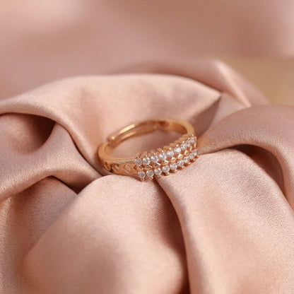 Adjustable Double Row Pave Band Ring for Women | Gold Plated CZ Band Ring