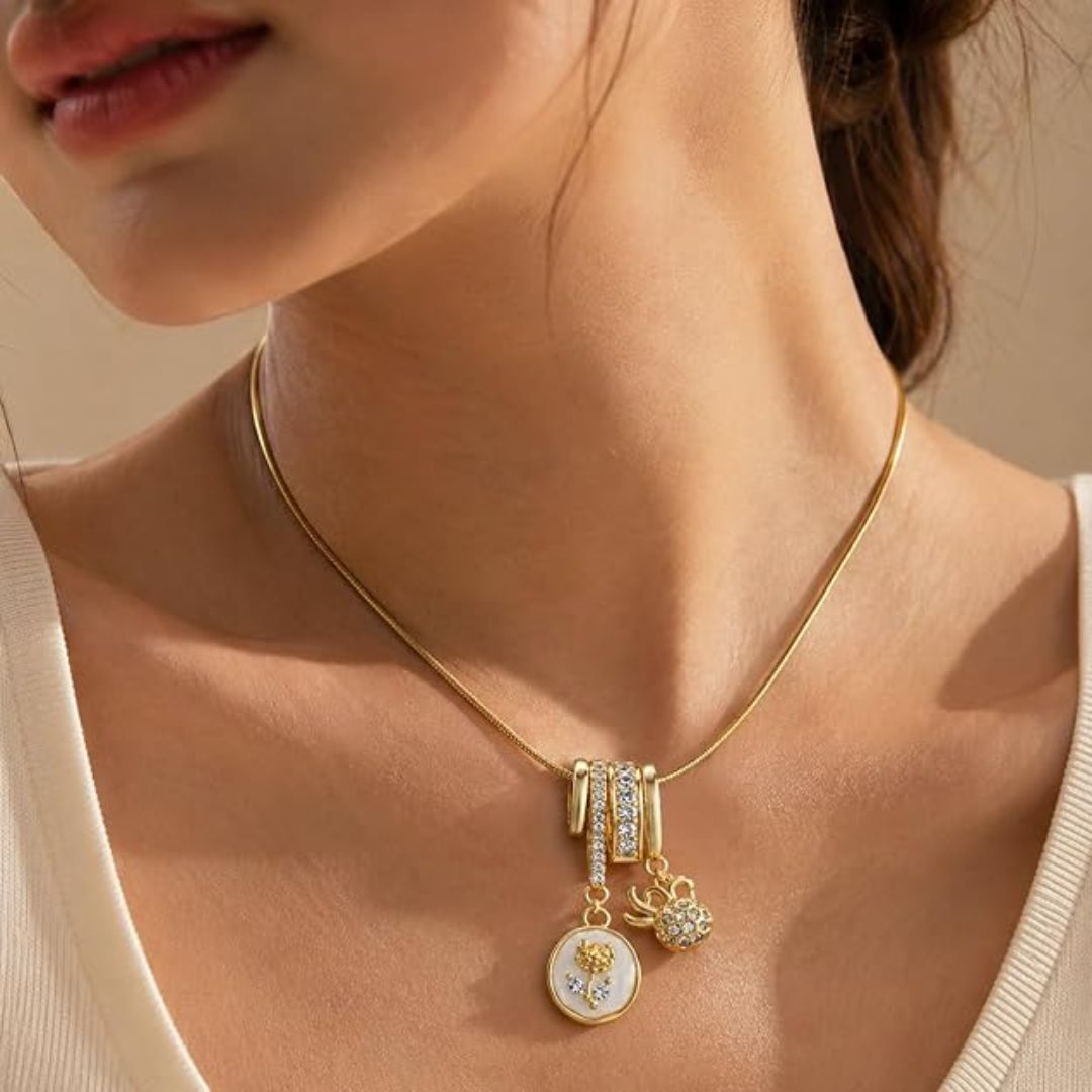 Anti Tarnish Pendant Necklace for Women | Gold Plated Dual Pendant Locket Necklace