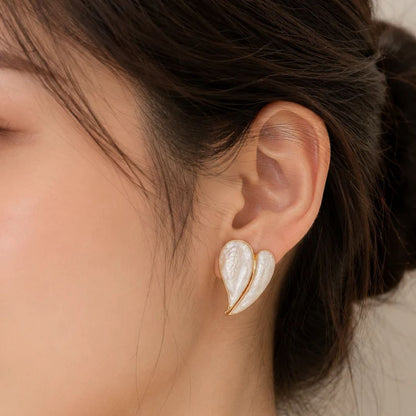 Blush Pink Enamel Leaf Stud Earrings | Minimal Gold-Tone Earrings