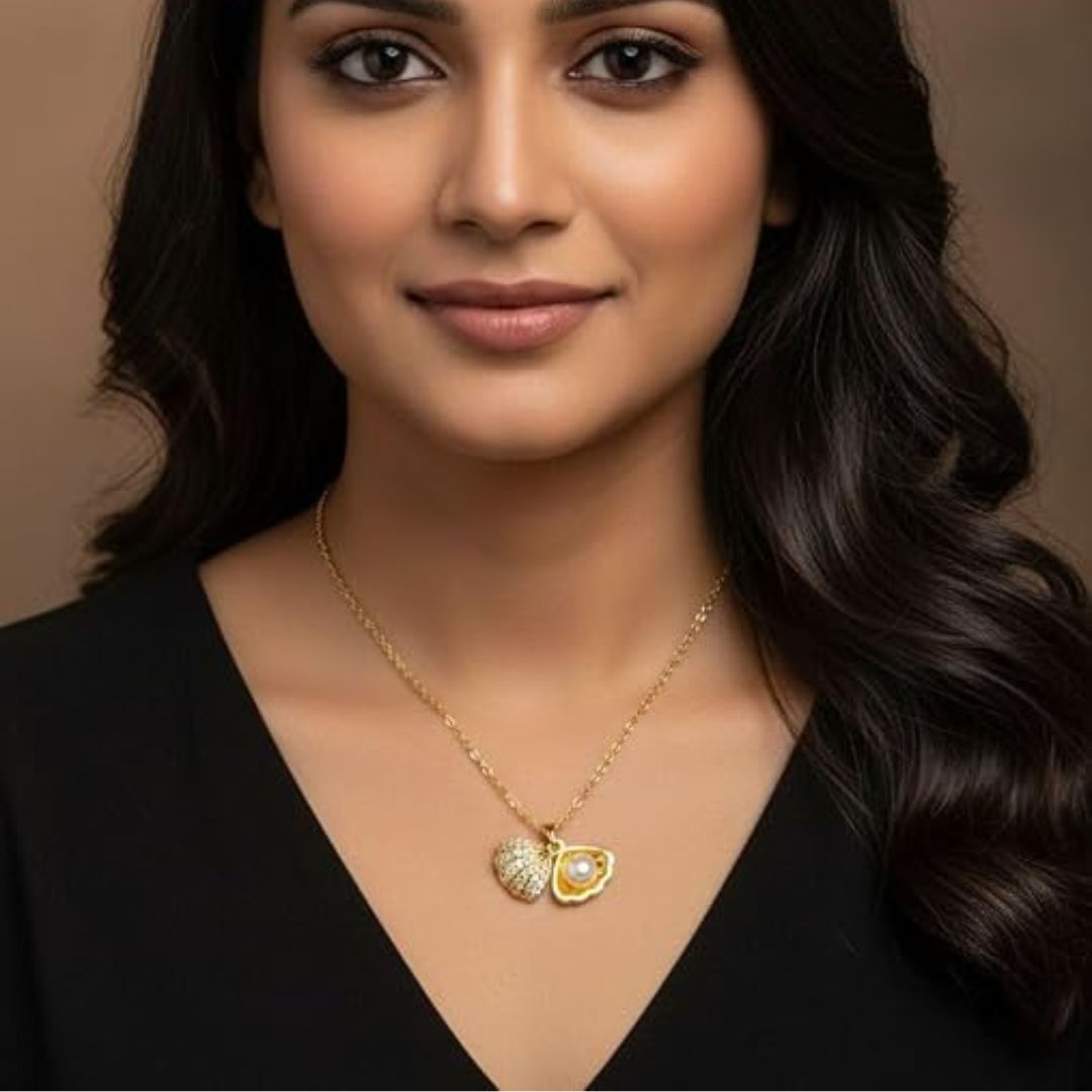 Shell Pearl Locket Pendant Necklace for Women | Gold Plated Openable Seashell Pendant
