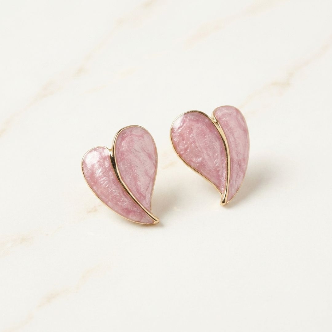 Blush Pink Enamel Leaf Stud Earrings | Minimal Gold-Tone Earrings