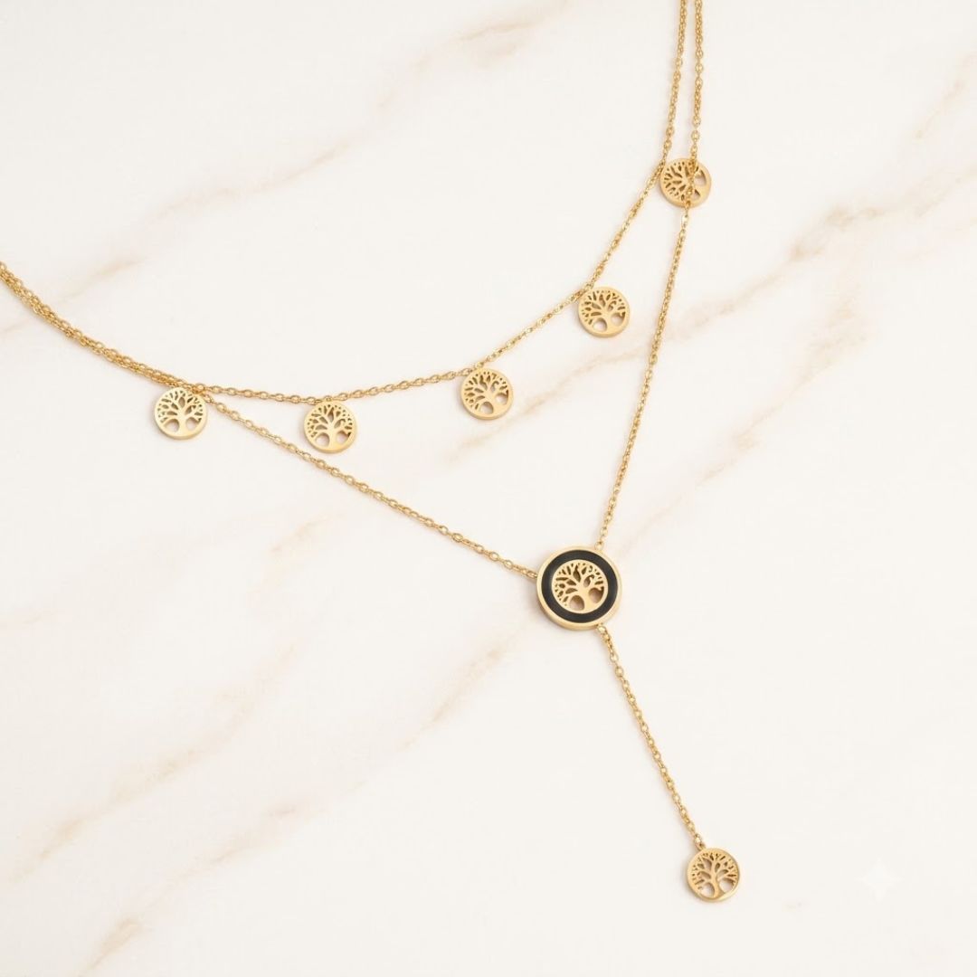 Layered Tree Charm Anti-Tarnish Necklace for Women | Tree of Life Layered Necklace