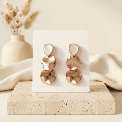 Rose Gold Hammered Petal Drop Earrings