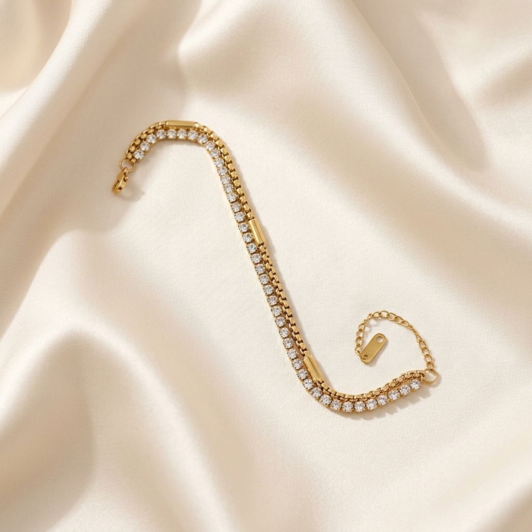 Cubic Zirconia Tennis Bracelet for Women | Gold Tone Crystal Bracelet