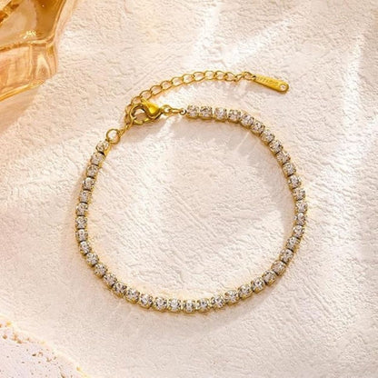 Anti Tarnish Gold Plated Tennis Bracelet for Women | Stainless Steel Fine Diamond Bracelet