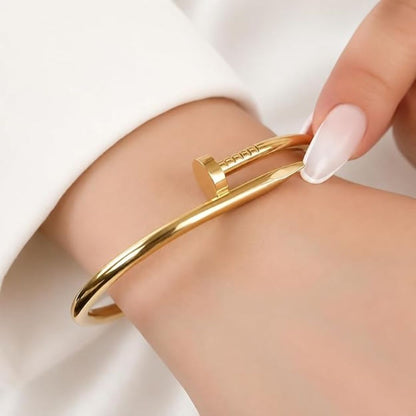 Gold Plated Nail Design Bracelet for Women | Anti Tarnish Stainless Steel Open Cuff Kada